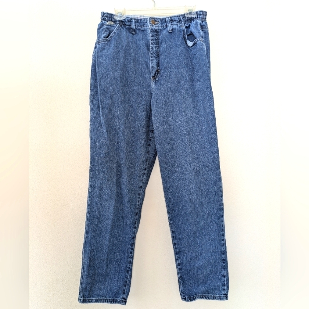 Vintage Lee Paper Bag/Elastic Waist Medium Wash Jeans sz 14 90s Straight Leg